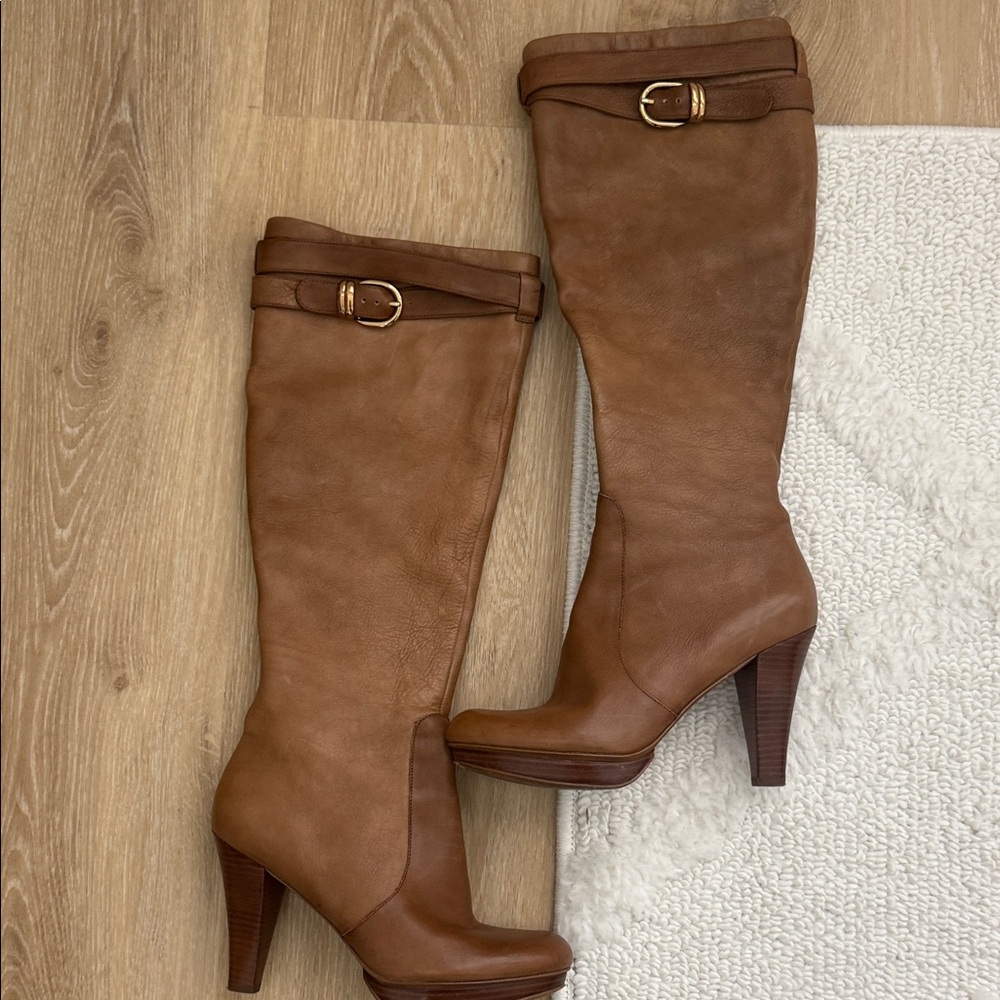 Via Spiga Tan Leather Heeled Boots